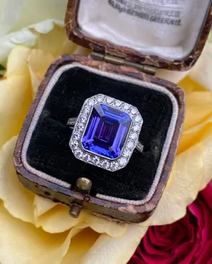 Art Deco Tanzanite & Diamond Platinum Cluster Ring 0.65ct   4.55ct