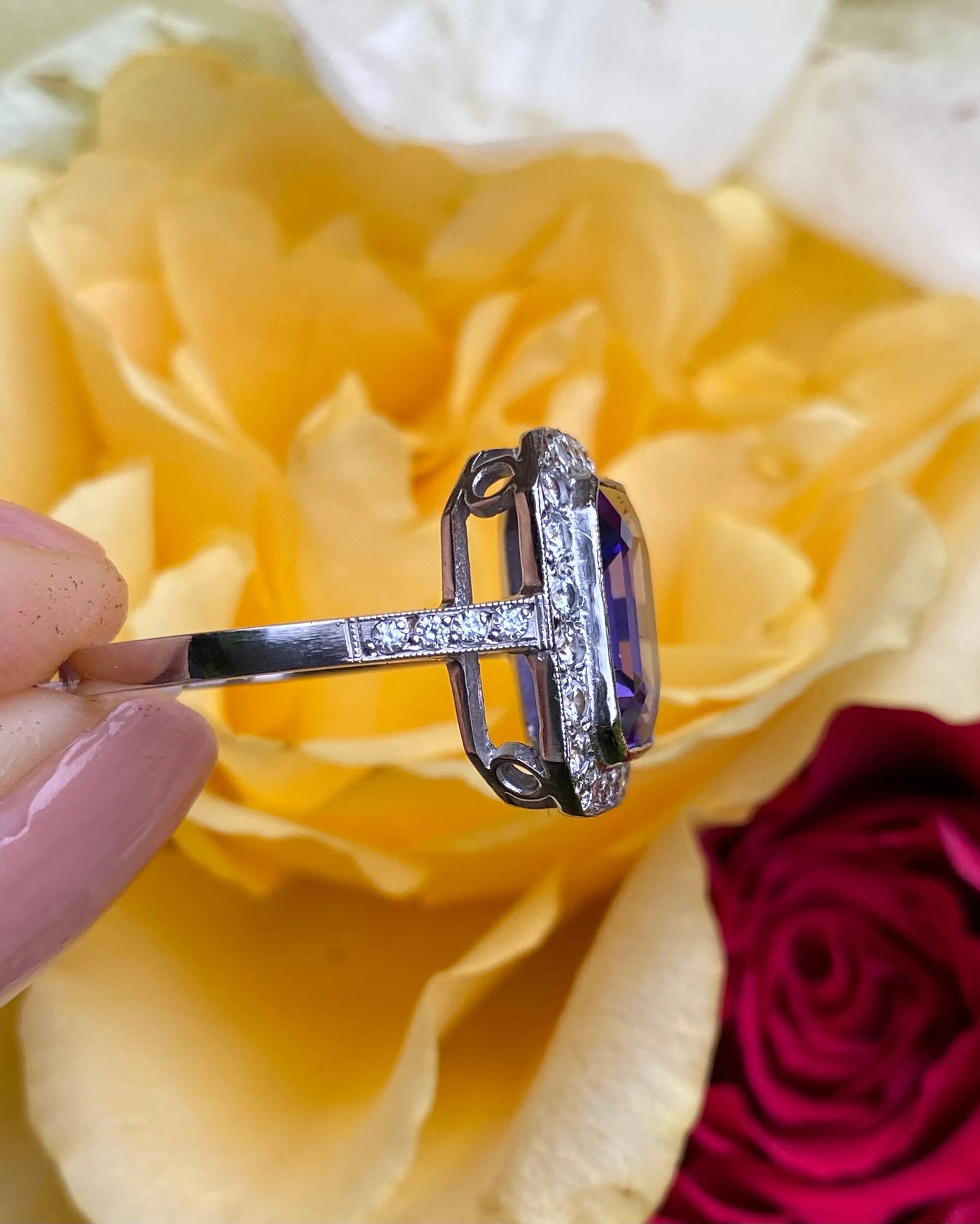 Art Deco Tanzanite & Diamond Platinum Cluster Ring 0.65ct   4.55ct