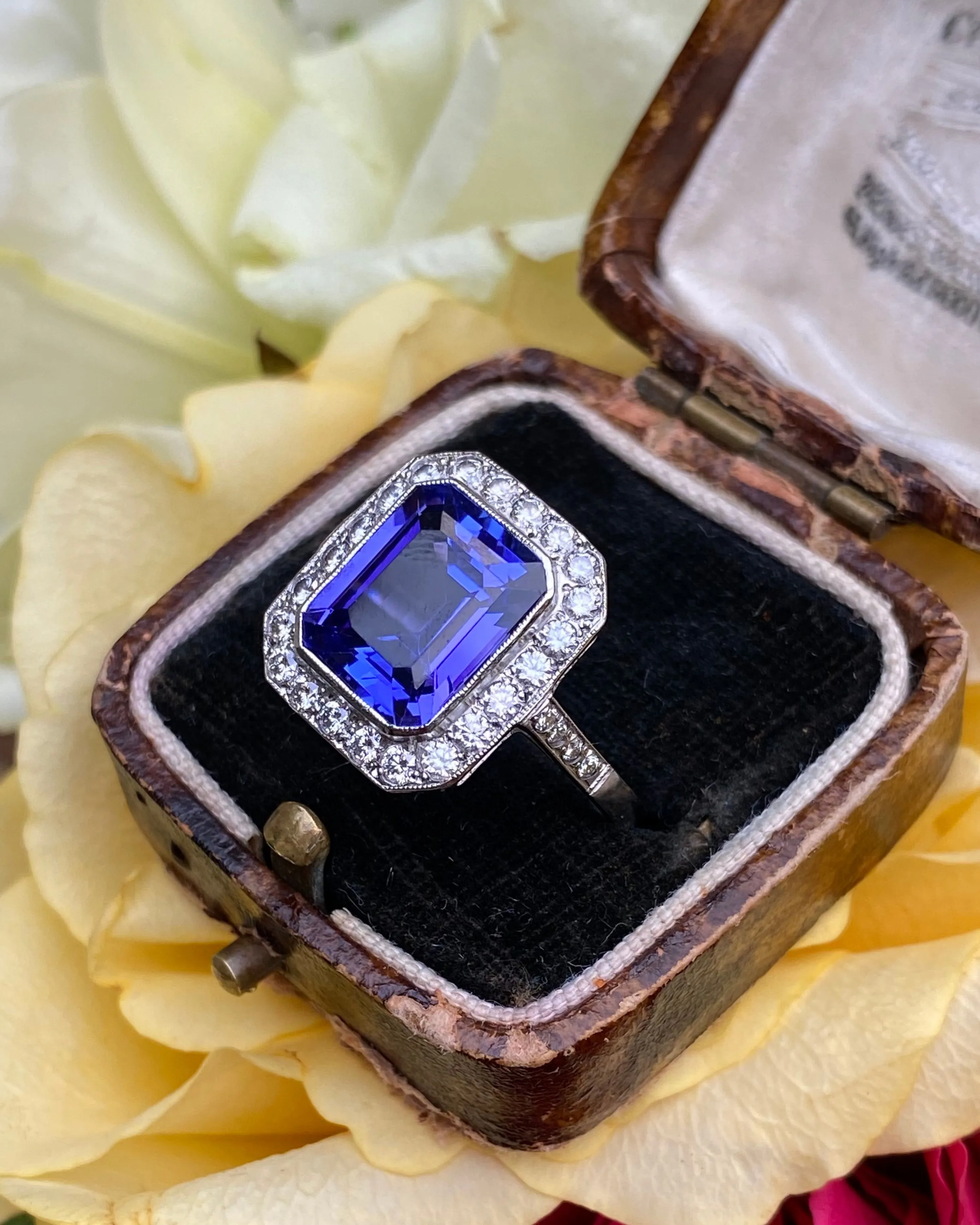 Art Deco Tanzanite & Diamond Platinum Cluster Ring 0.65ct   4.55ct