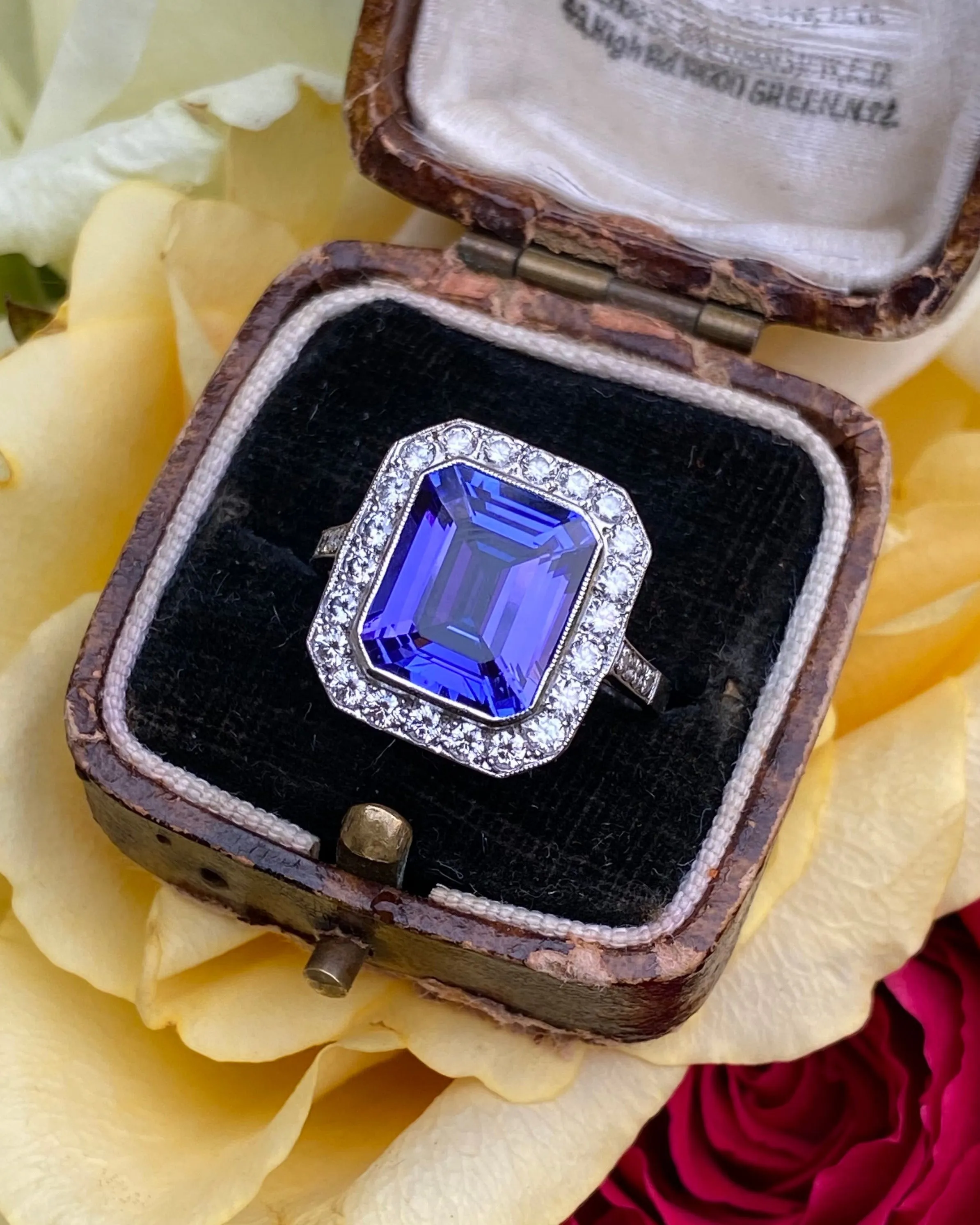 Art Deco Tanzanite & Diamond Platinum Cluster Ring 0.65ct   4.55ct