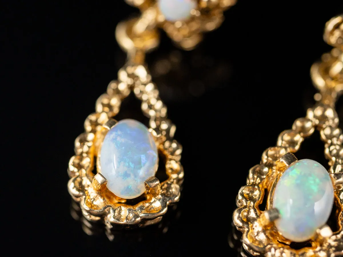 Australian Opal Teardrop Gold Drop Earrings