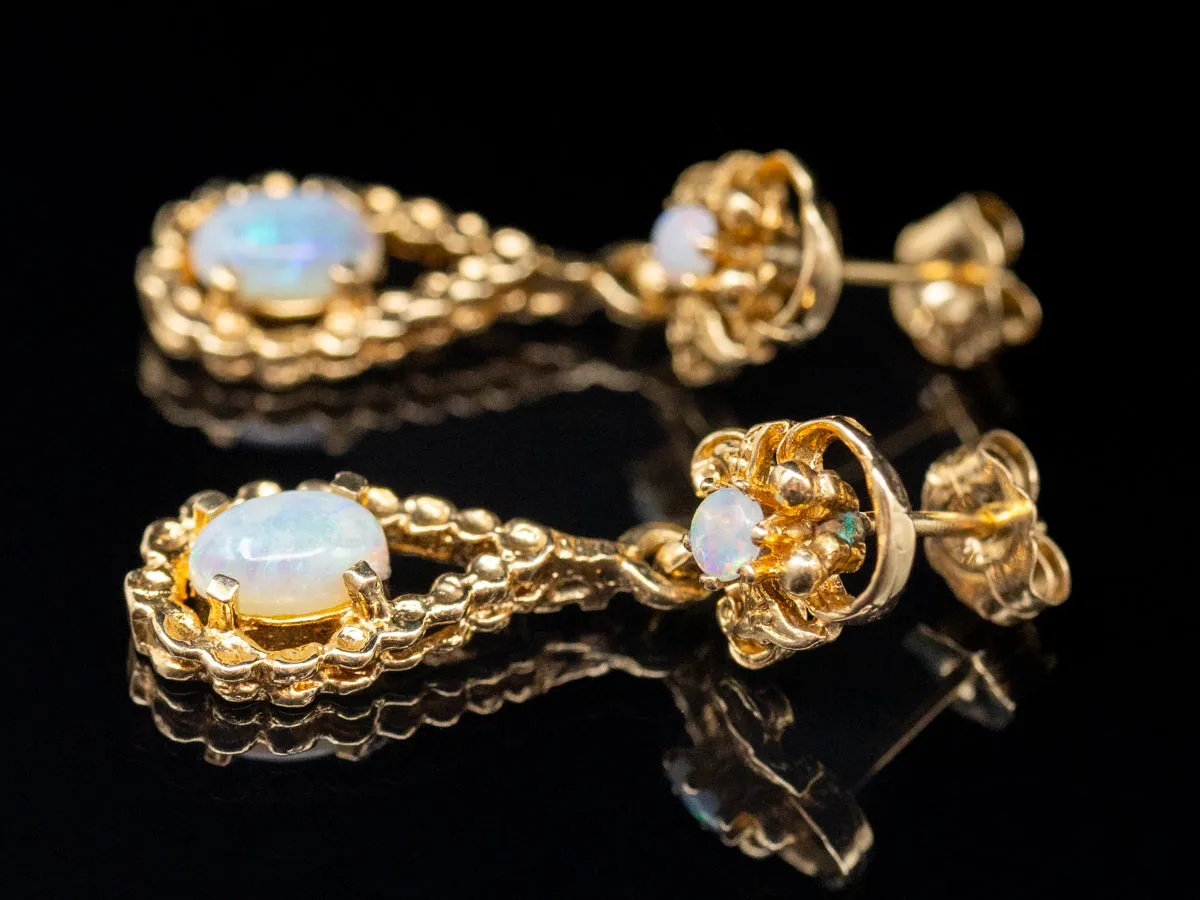 Australian Opal Teardrop Gold Drop Earrings
