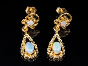 Australian Opal Teardrop Gold Drop Earrings