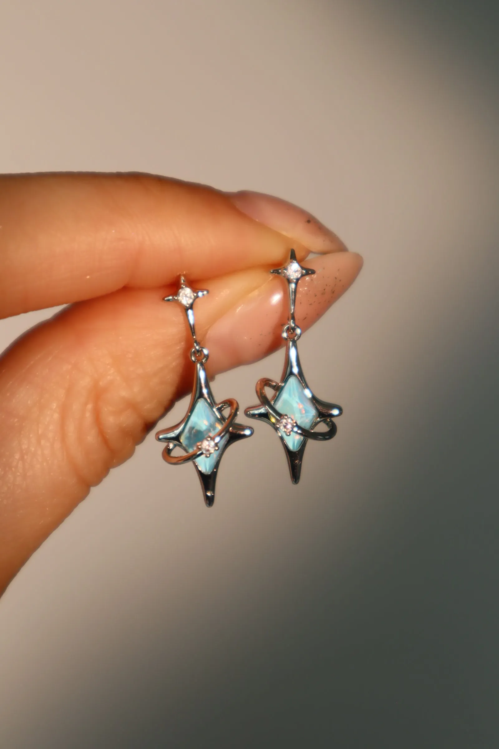 Blue Saturn Star Earrings