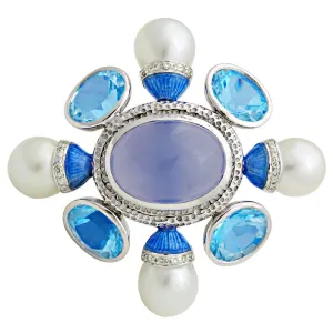 Brooch - Chalcedony, Blue Topaz, South Sea Pearl and Diamond (Enamel)
