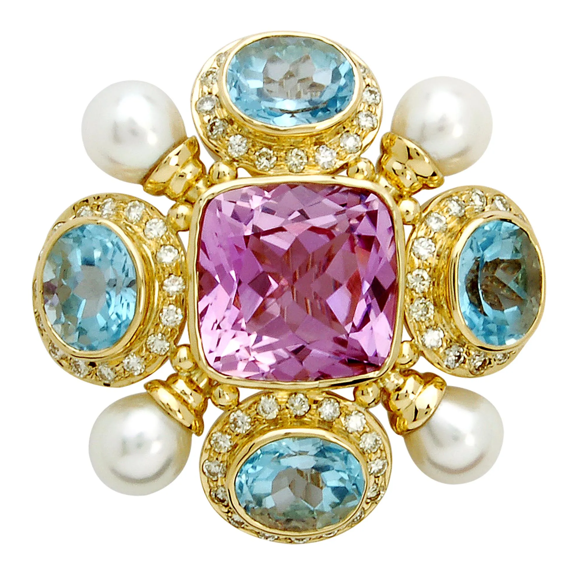 Brooch - Kunzite, Blue Topaz, Pearl and Diamond