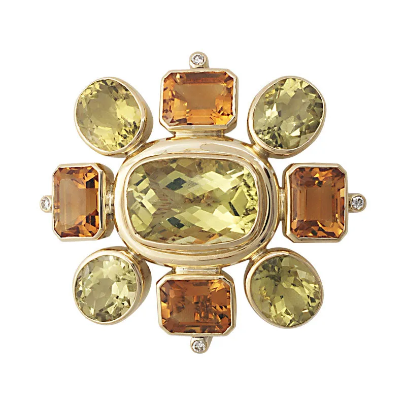 Brooch - Lemon Quartz, Citrine and Diamond