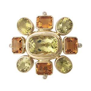 Brooch - Lemon Quartz, Citrine and Diamond