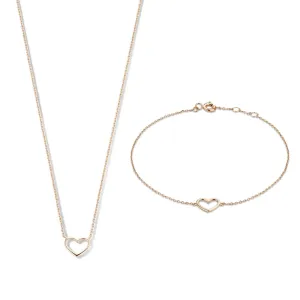 Cadeau d'Isabel 14 karat rose gold necklace & bracelet set with heart