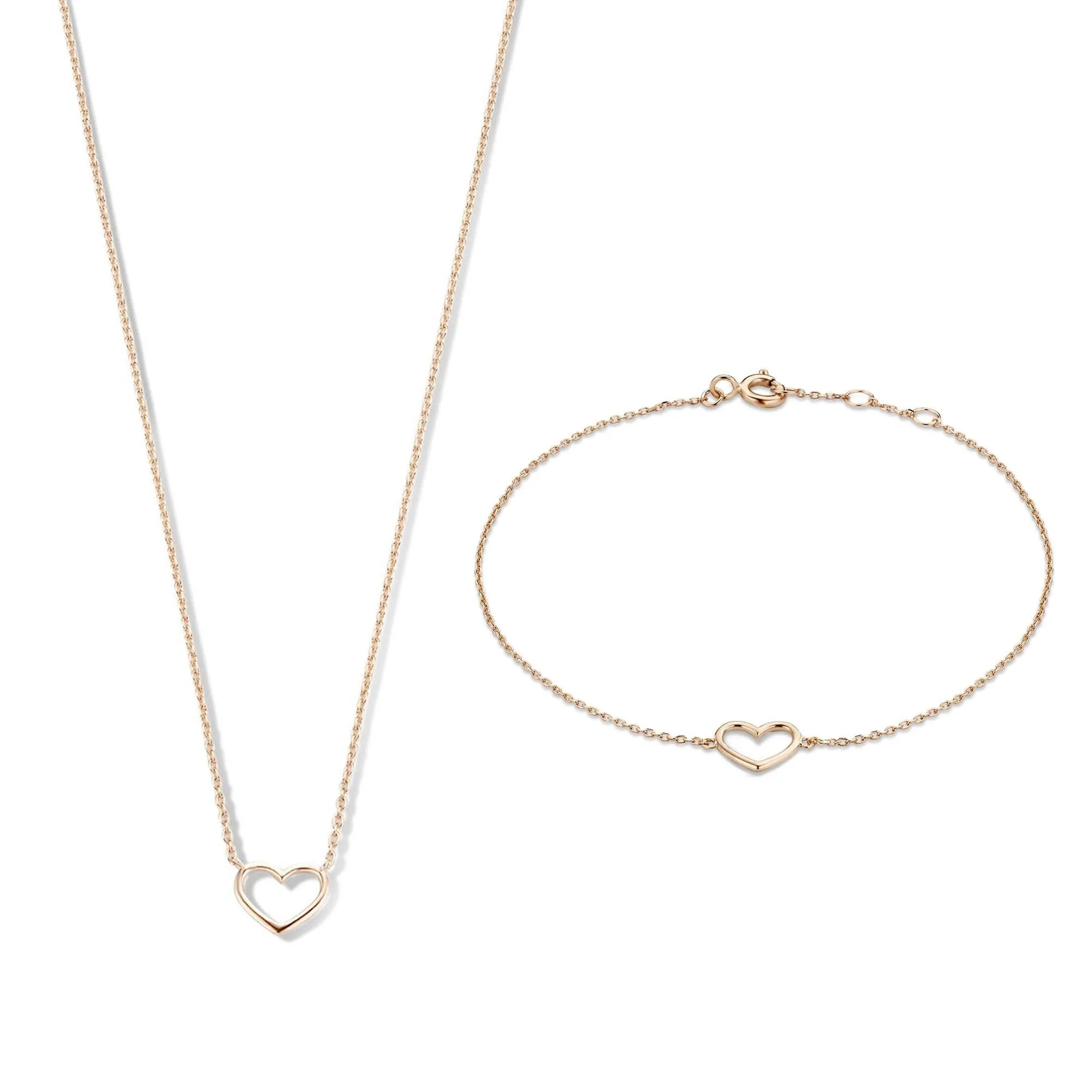 Cadeau d'Isabel 14 karat rose gold necklace & bracelet set with heart