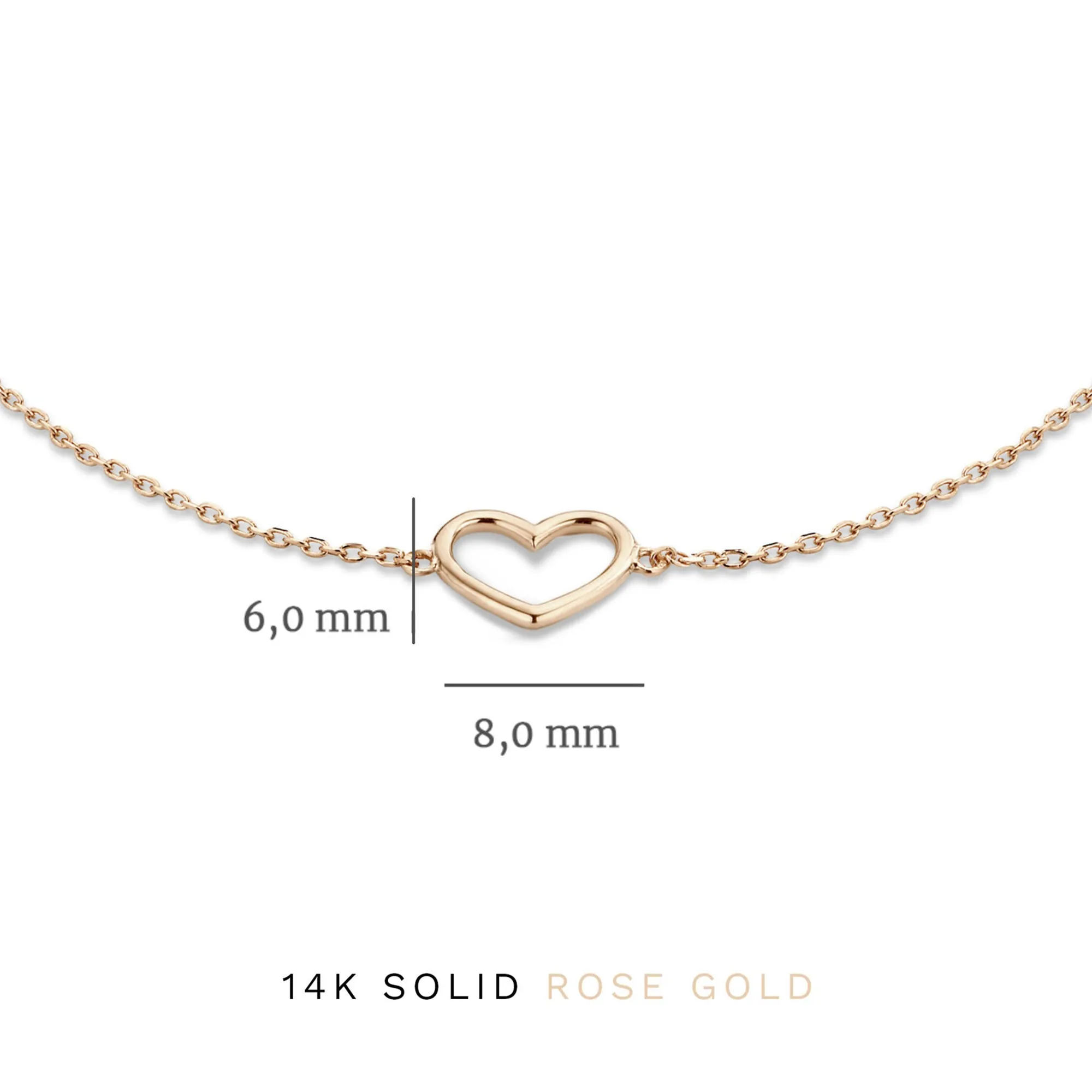 Cadeau d'Isabel 14 karat rose gold necklace & bracelet set with heart