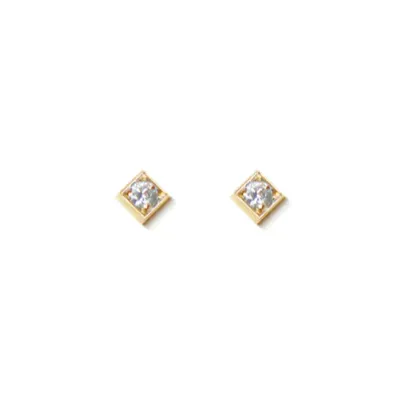 Cl??o Square Studs  - Gold & Diamond