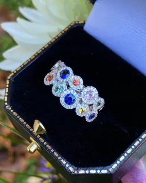 Contemporary Multi-Coloured Sapphire and Diamond Cluster Ring 18ct White Gold 0.38ct   1.19ct