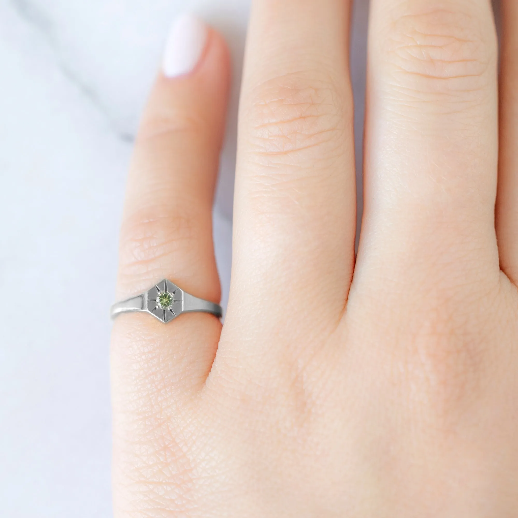 Custom Peridot Birthstone Signet Ring | Yellow, Rose or White Gold