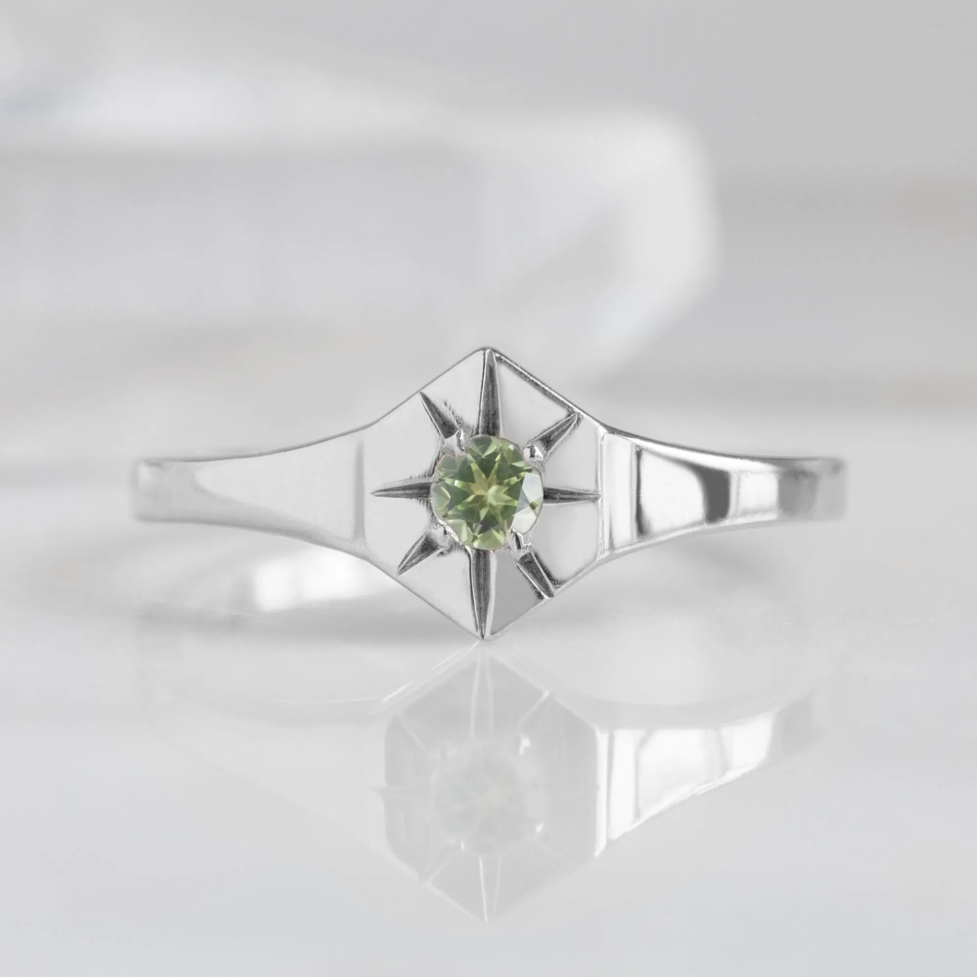 Custom Peridot Birthstone Signet Ring | Yellow, Rose or White Gold