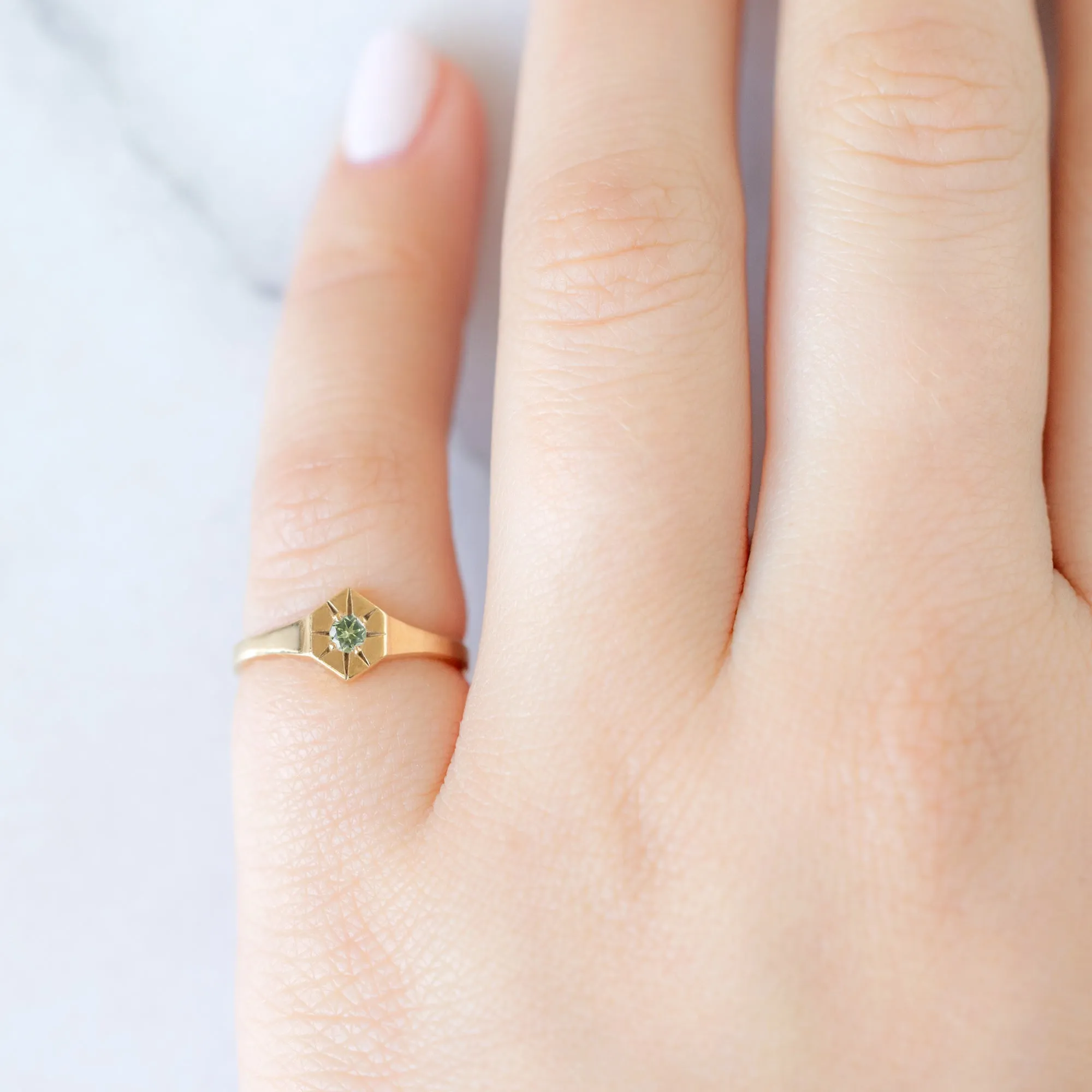 Custom Peridot Birthstone Signet Ring | Yellow, Rose or White Gold