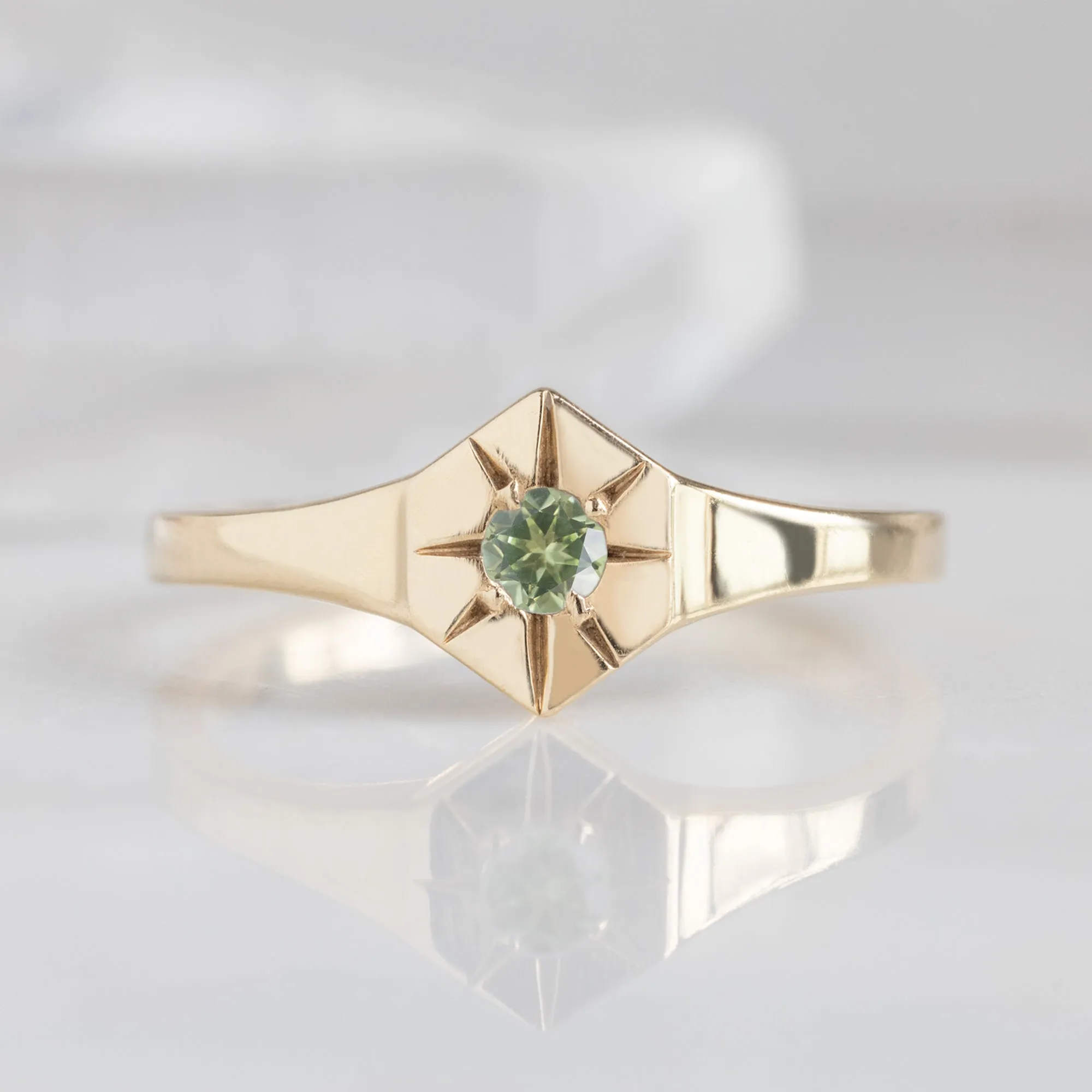 Custom Peridot Birthstone Signet Ring | Yellow, Rose or White Gold