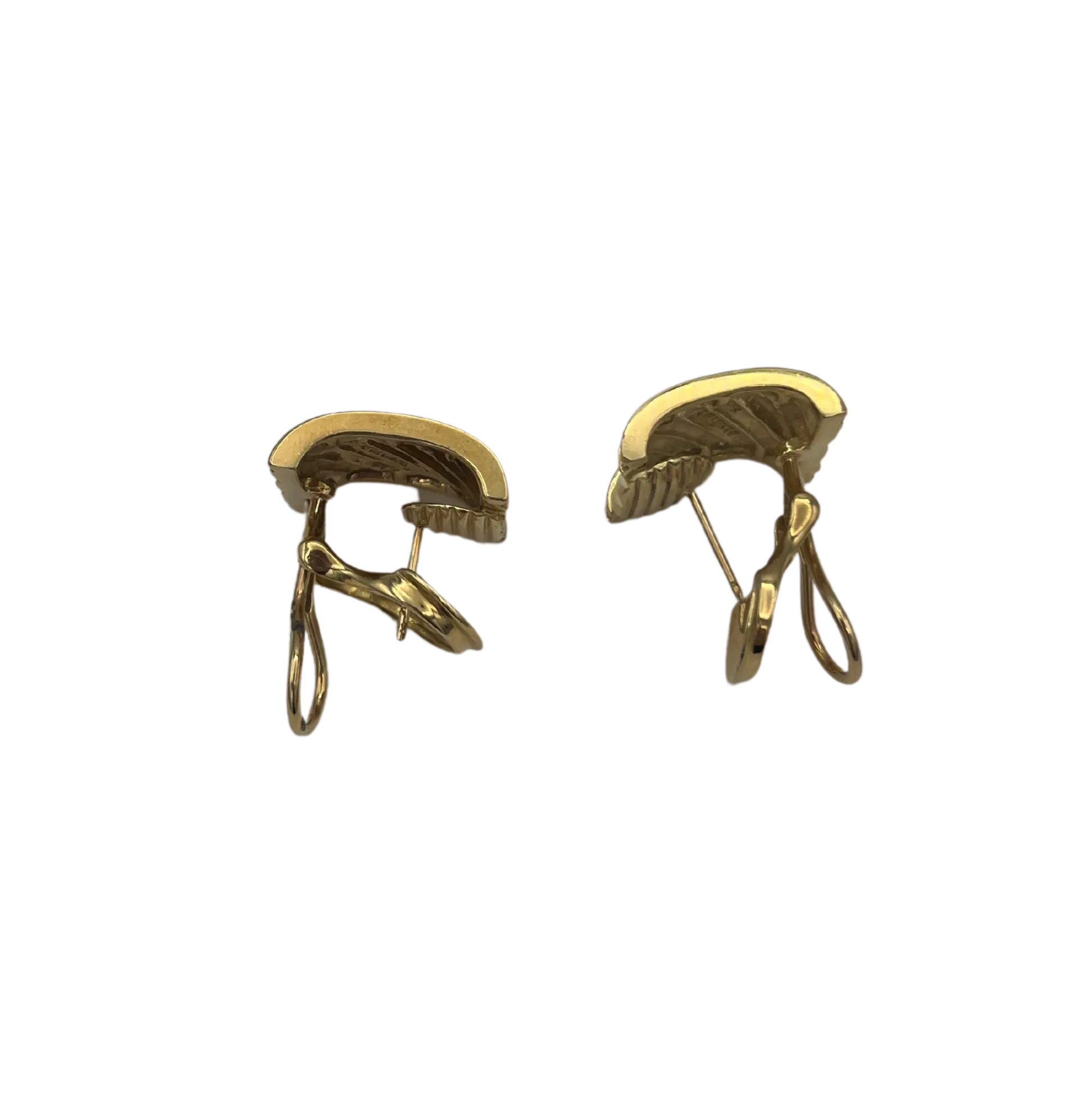 David Yurman Solid 18k Yellow Gold and Diamond Ear Clips Thoroughbred Sculpted Cigar Band