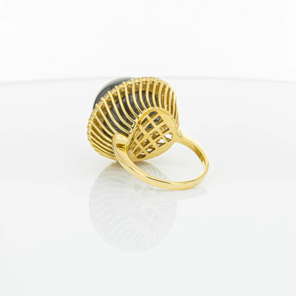 Deja Vu 18ct Yellow Gold 16mm Black Pearl & Diamond Ring