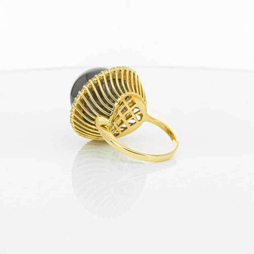 Deja Vu 18ct Yellow Gold 16mm Black Pearl & Diamond Ring