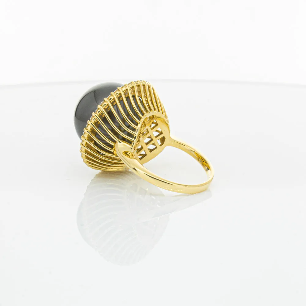 Deja Vu 18ct Yellow Gold 16mm Black Pearl & Diamond Ring