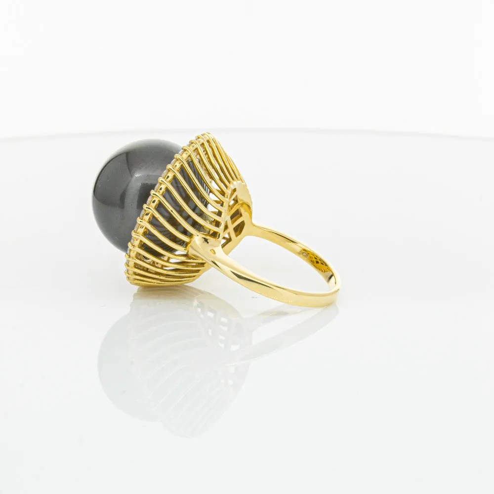 Deja Vu 18ct Yellow Gold 16mm Black Pearl & Diamond Ring
