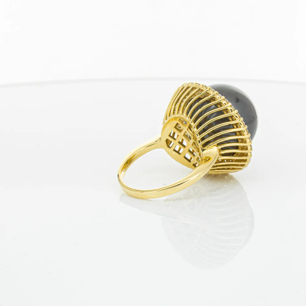 Deja Vu 18ct Yellow Gold 16mm Black Pearl & Diamond Ring