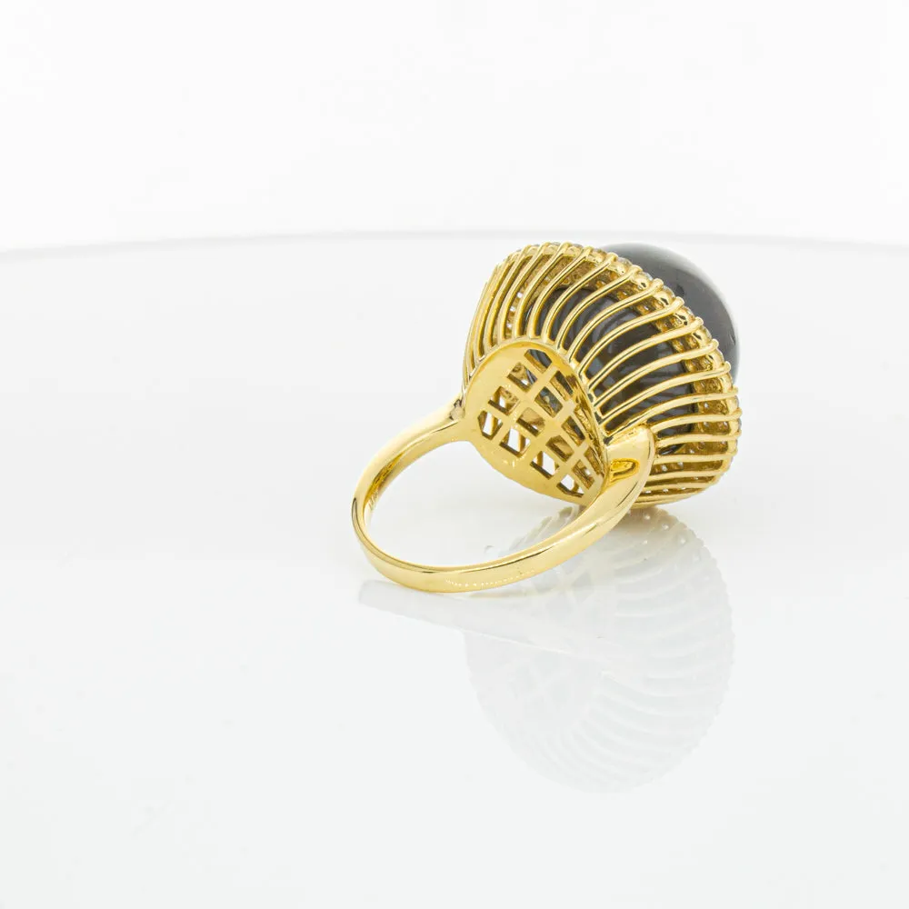 Deja Vu 18ct Yellow Gold 16mm Black Pearl & Diamond Ring
