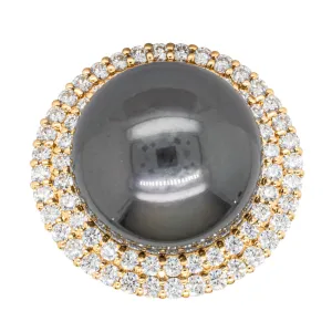 Deja Vu 18ct Yellow Gold 16mm Black Pearl & Diamond Ring