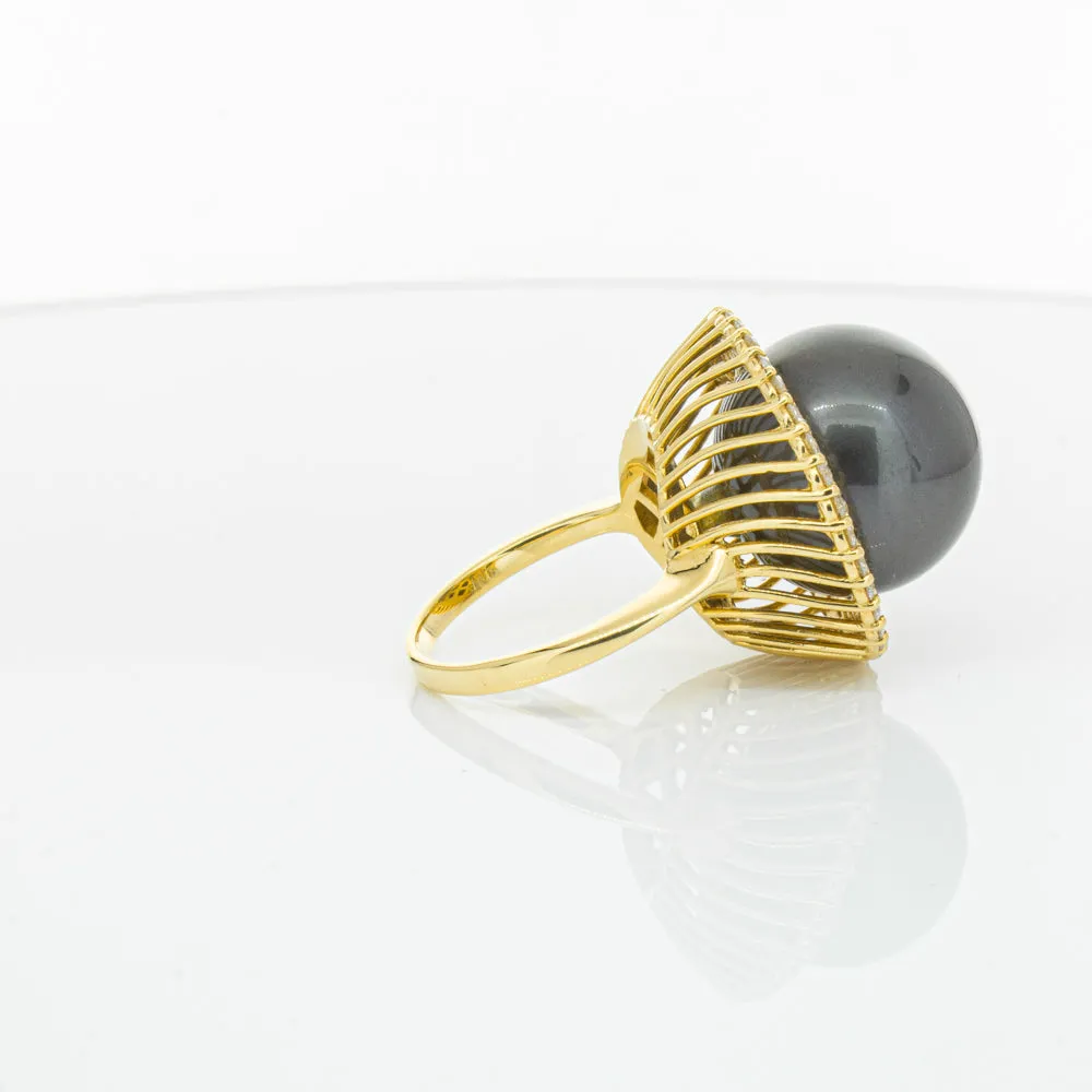 Deja Vu 18ct Yellow Gold 16mm Black Pearl & Diamond Ring