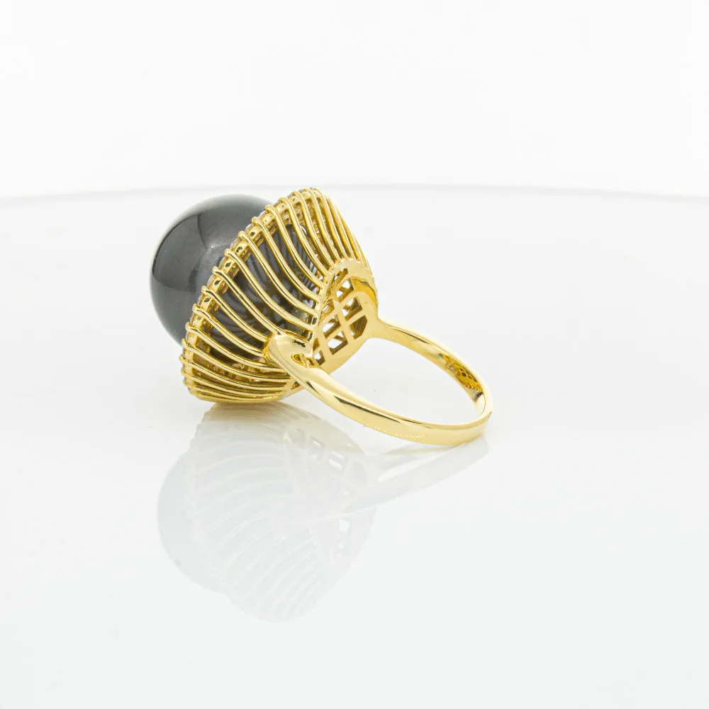 Deja Vu 18ct Yellow Gold 16mm Black Pearl & Diamond Ring