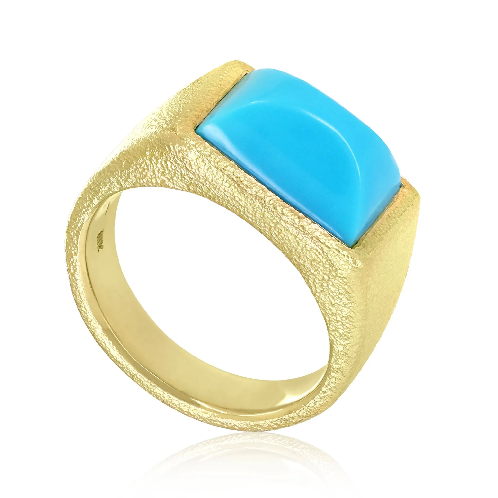 Devta Doolan Sleeping Beauty Turquoise Gold Solitaire Signet Ring