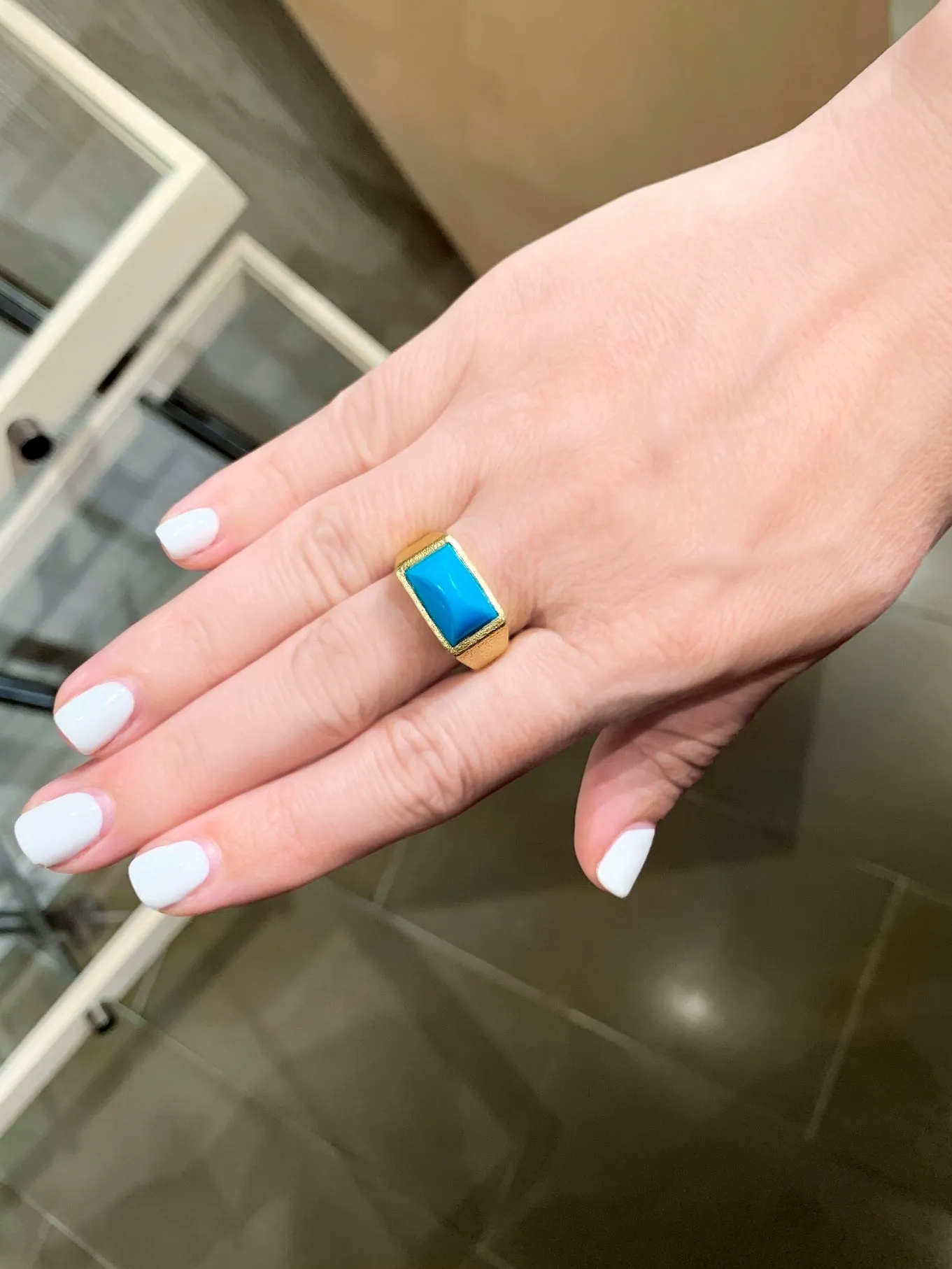 Devta Doolan Sleeping Beauty Turquoise Gold Solitaire Signet Ring