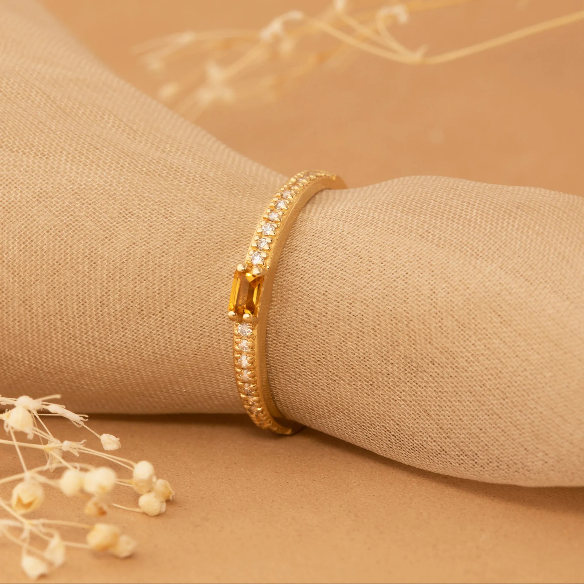 Diamond and Baguette Citrine Ring, Madilyn