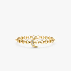 Diamond Moon Chain Ring, Francesca