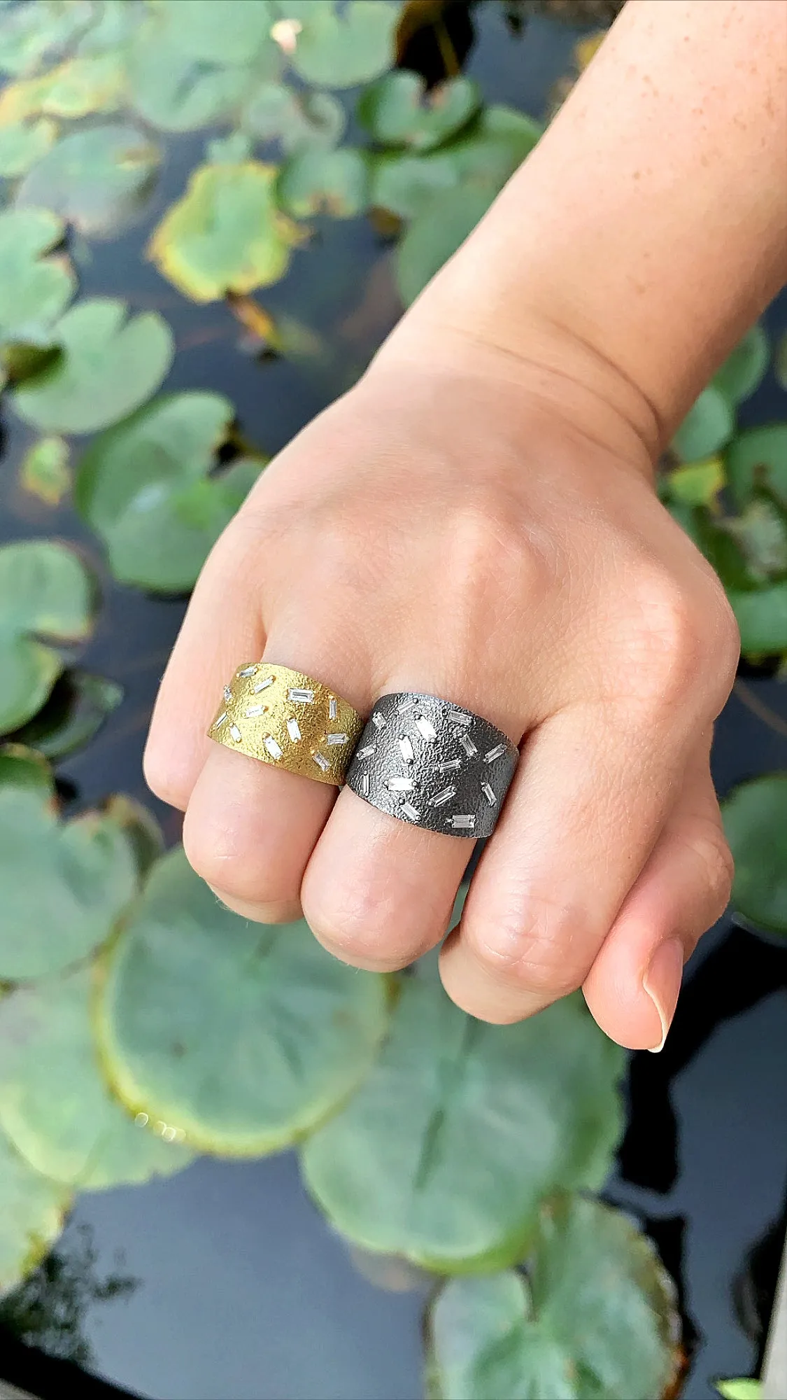 Elizabeth Garvin White Diamond Baguette Oxidized Silver Ice Ring