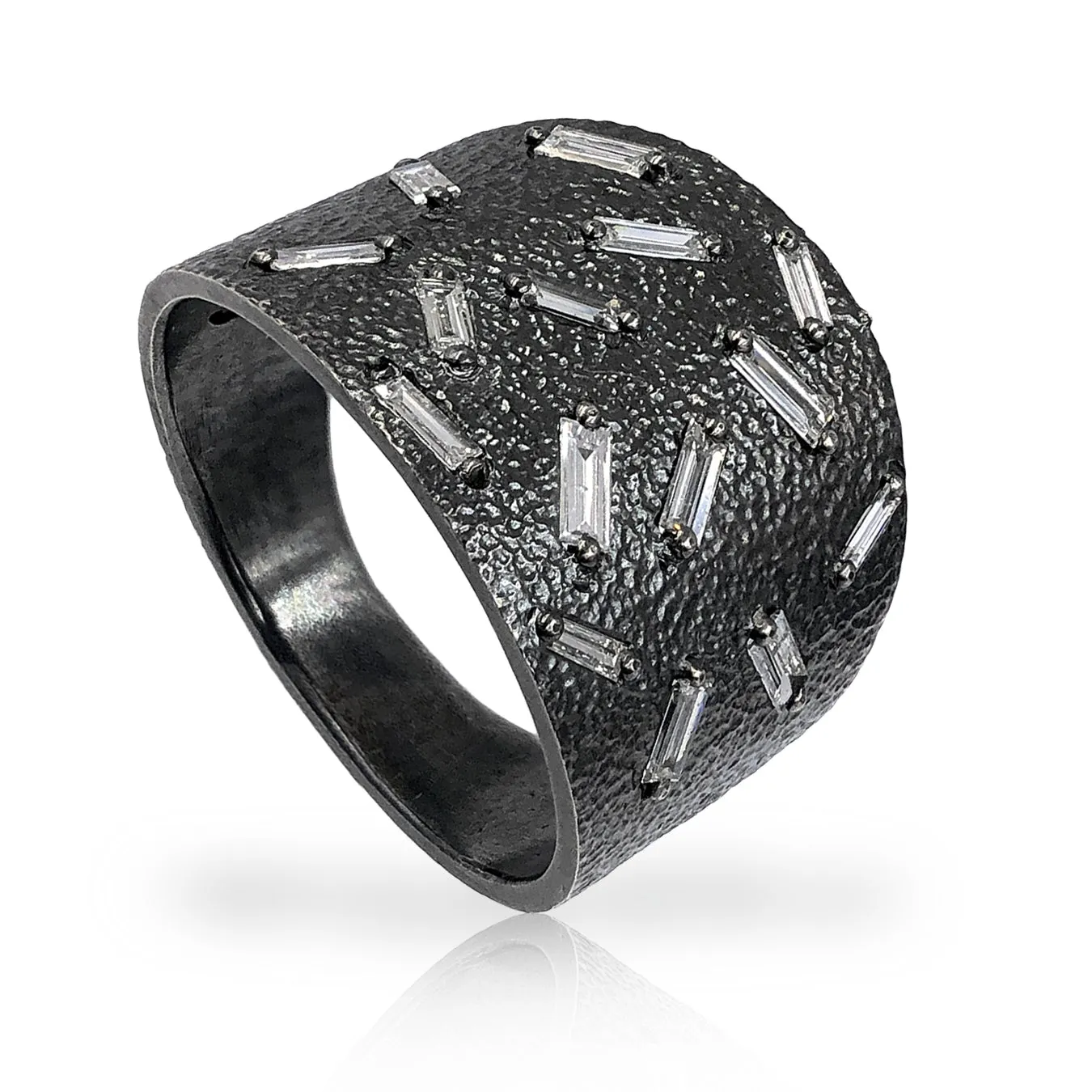 Elizabeth Garvin White Diamond Baguette Oxidized Silver Ice Ring