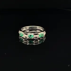 Emerald & Diamond Oval  Eternity Band in 18k White Gold - (#35-HREME000193)