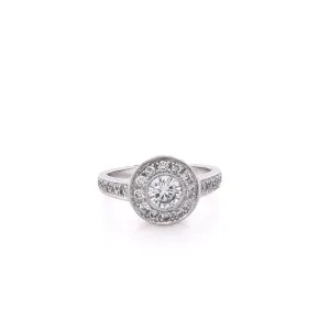 Estate 14 Karat White Gold Milgrain and Diamond Engagement Ring