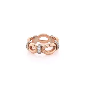 Estate 18 Karat Two-Tone Gold Alternating Polished Oval Links and Diamond Bars Wedding Band