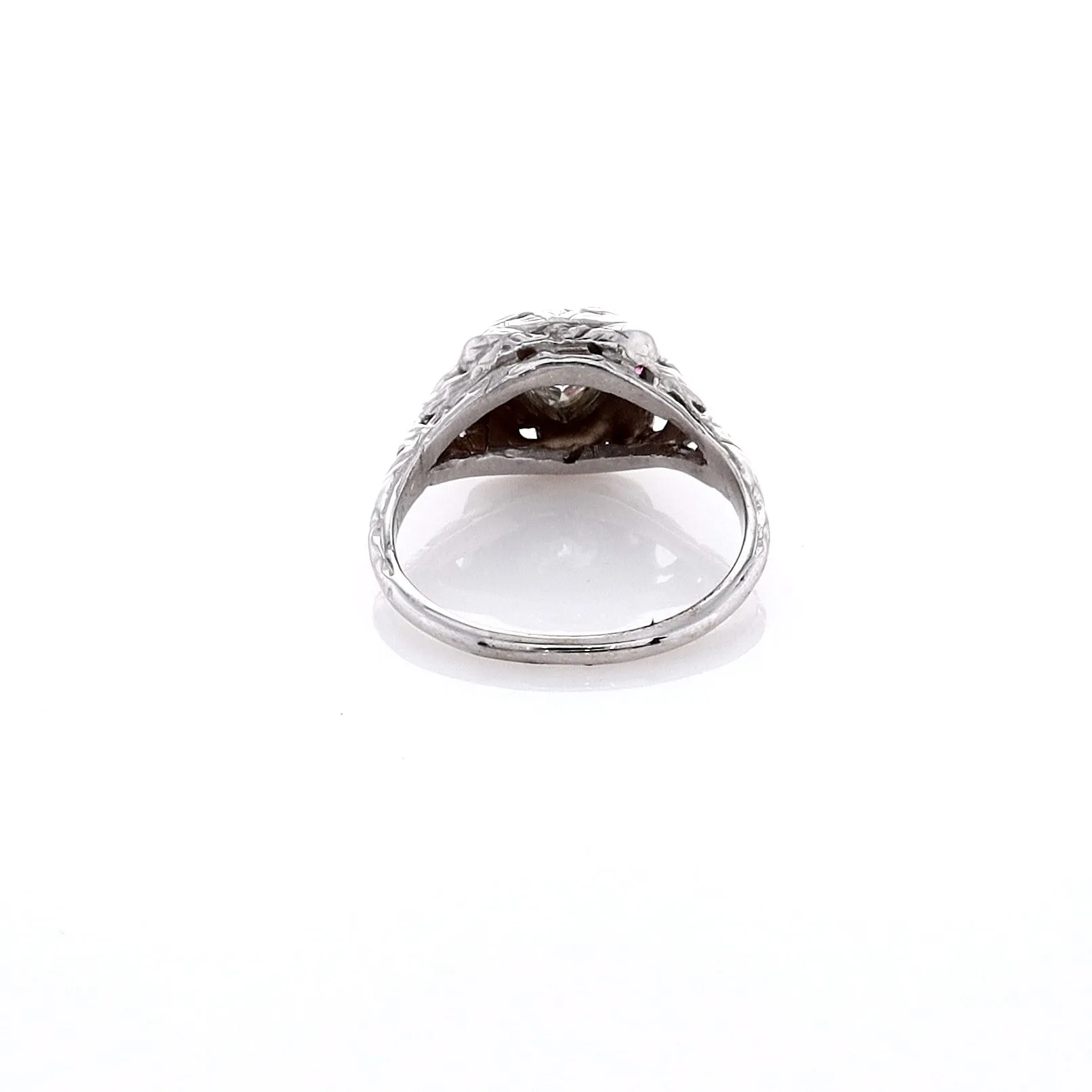 Estate 18 Karat White Gold Bezel Set Heart Shape Diamond Filagree Ring