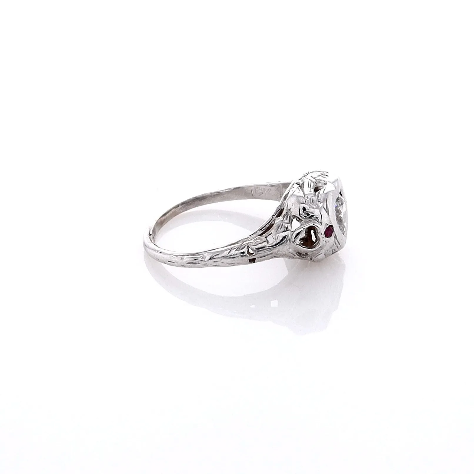 Estate 18 Karat White Gold Bezel Set Heart Shape Diamond Filagree Ring