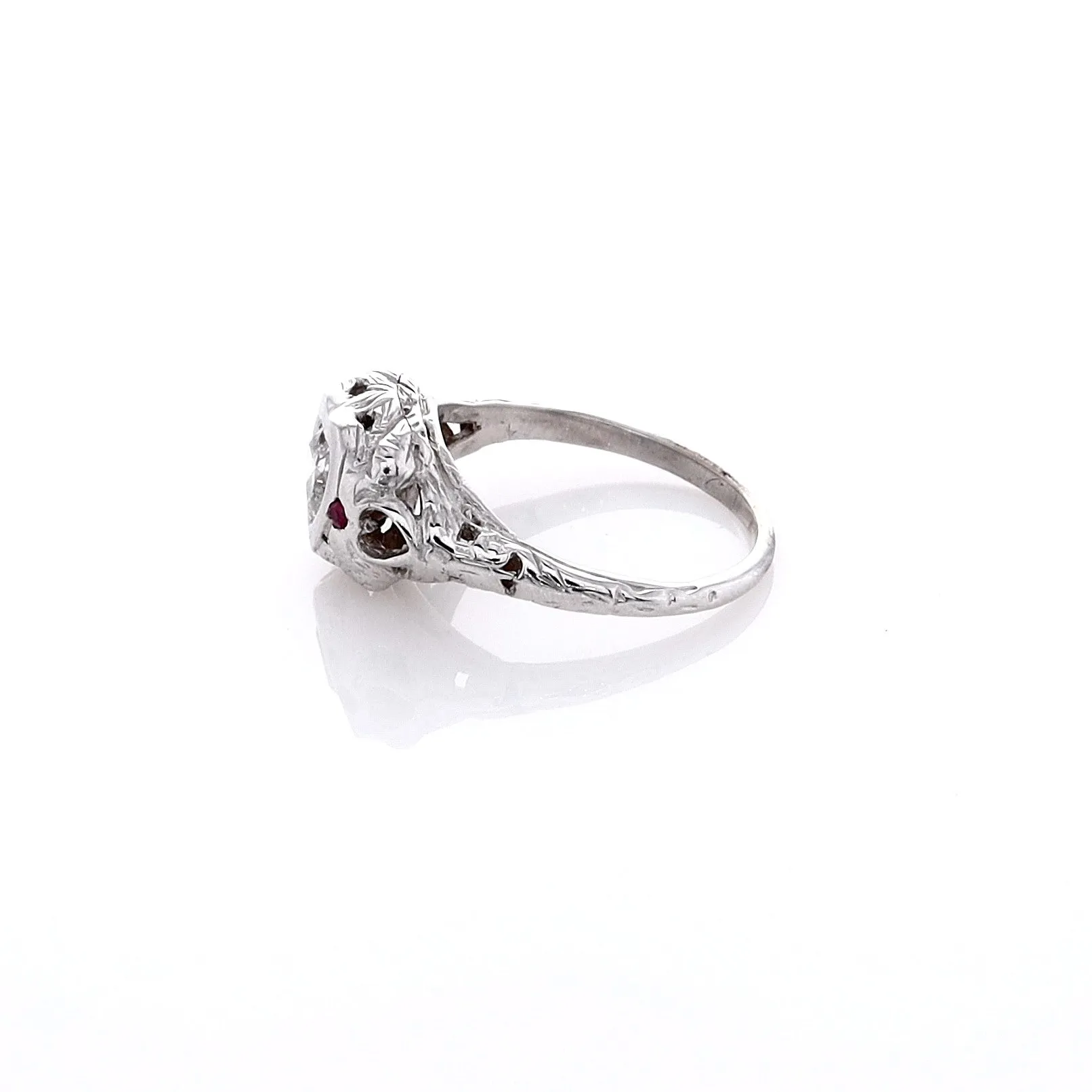 Estate 18 Karat White Gold Bezel Set Heart Shape Diamond Filagree Ring