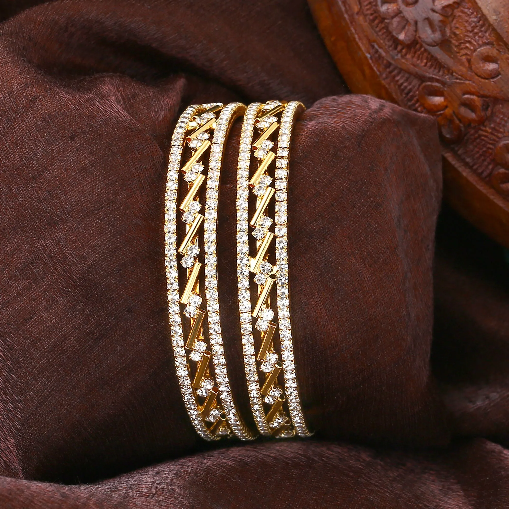 Estele Ethnic Criss-Cross Bangles for Women ?C Radiant Gold Plated|Size 2.6|Wedding & Festive Jewellery ?C OSBR-VK11039-26 BANGLE