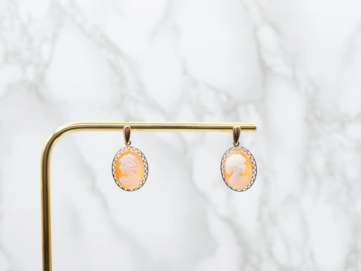 Feminine Cameo Gold Drop Earrings