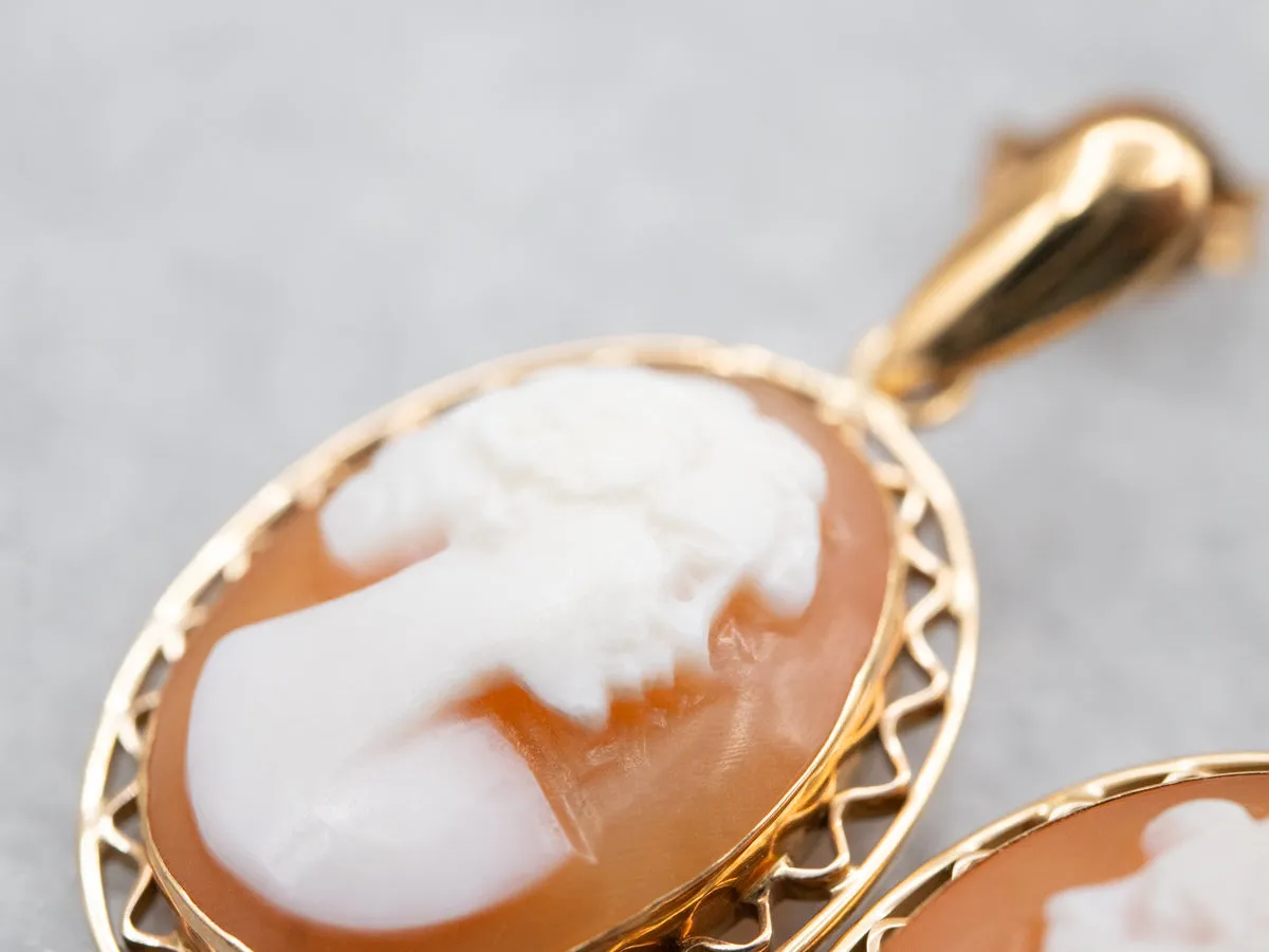 Feminine Cameo Gold Drop Earrings
