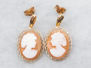 Feminine Cameo Gold Drop Earrings