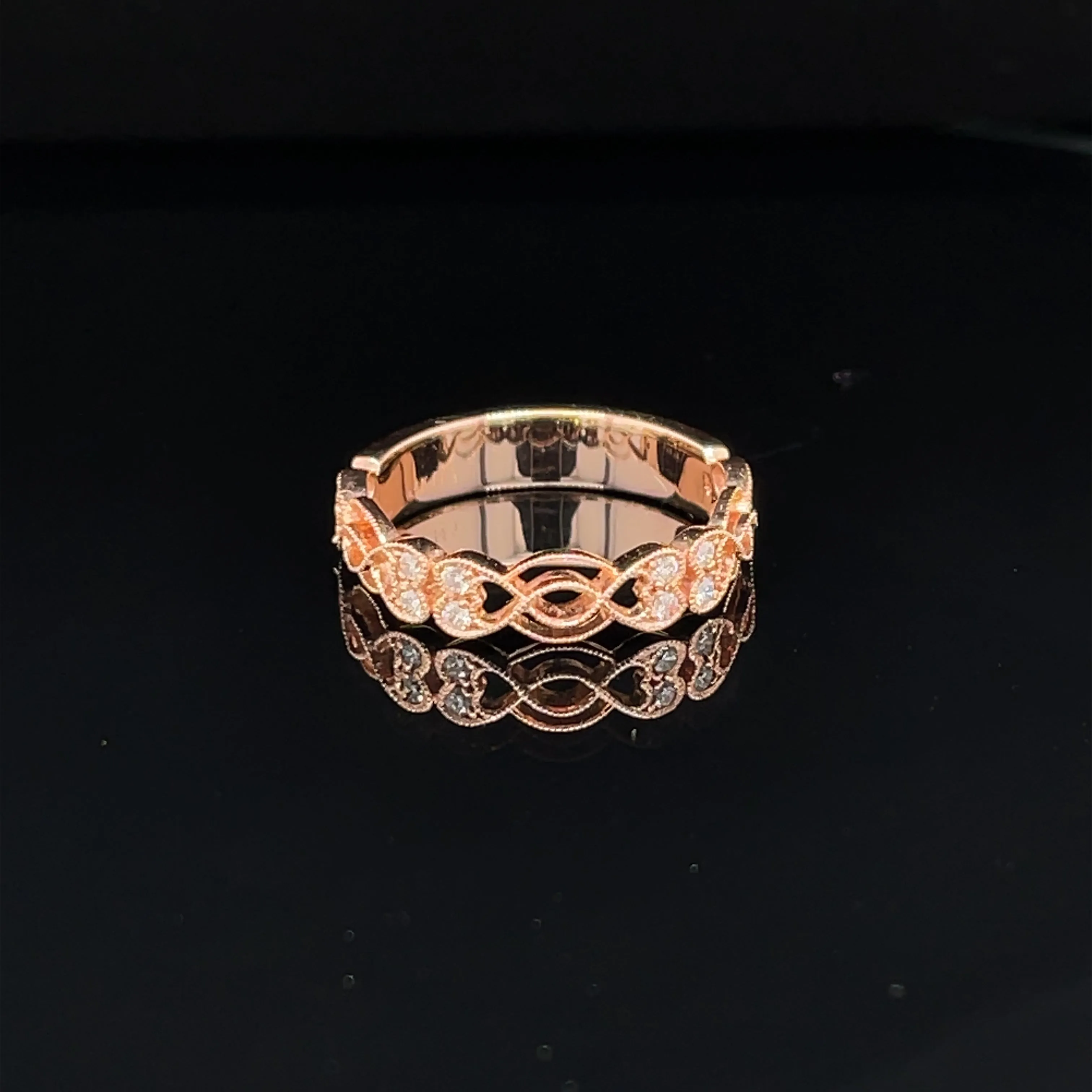 Forever Hearts Diamond 14k Rose Gold Milgrain Band - #162 - PJR0514