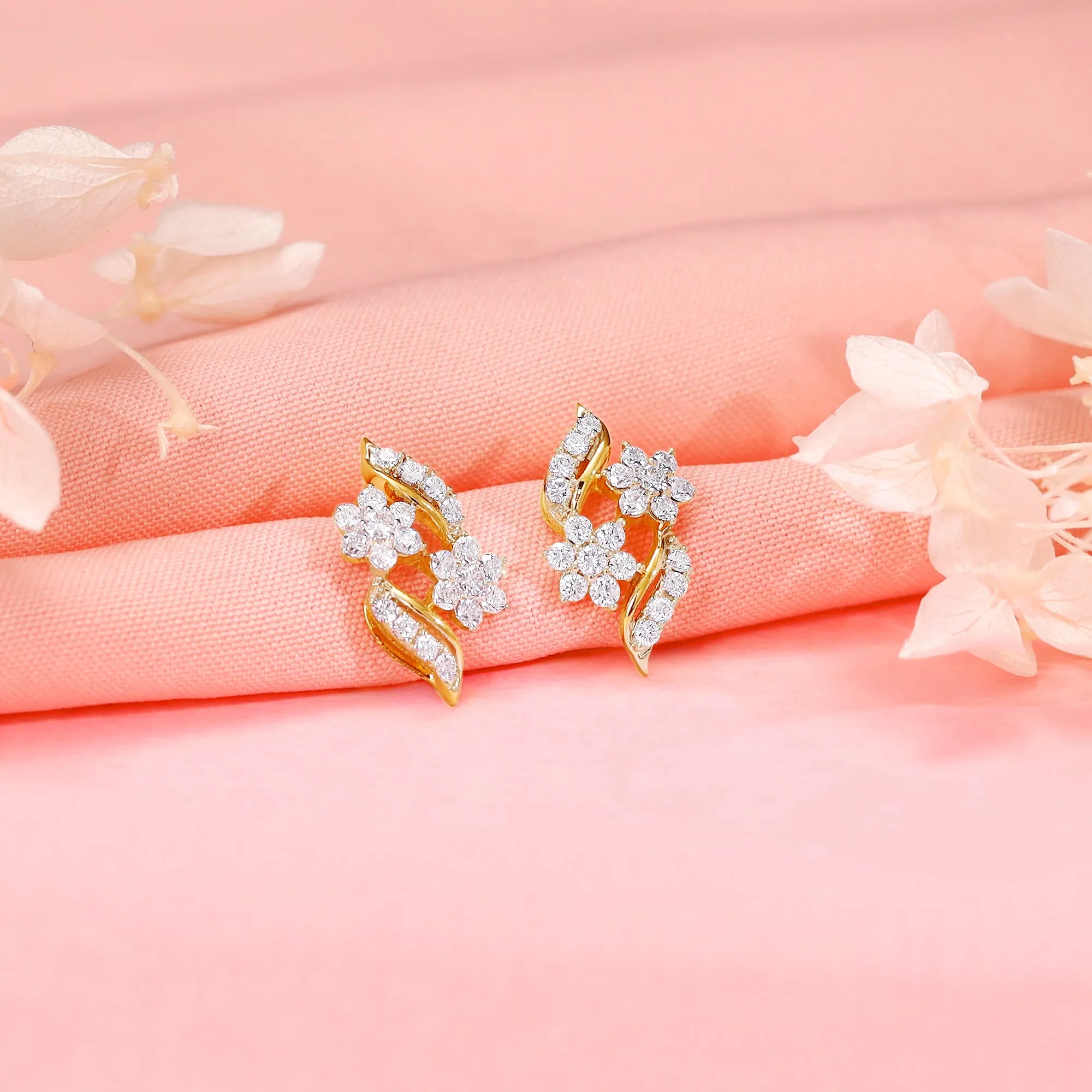 Gold Floral Magic Diamond Earrings