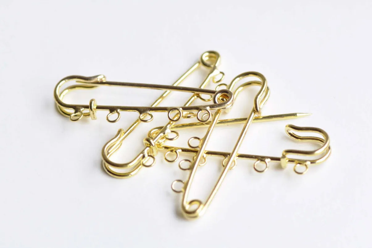 Gold Kilt Pins Five Loops Safety Pin Broochs Set of 10  A8344